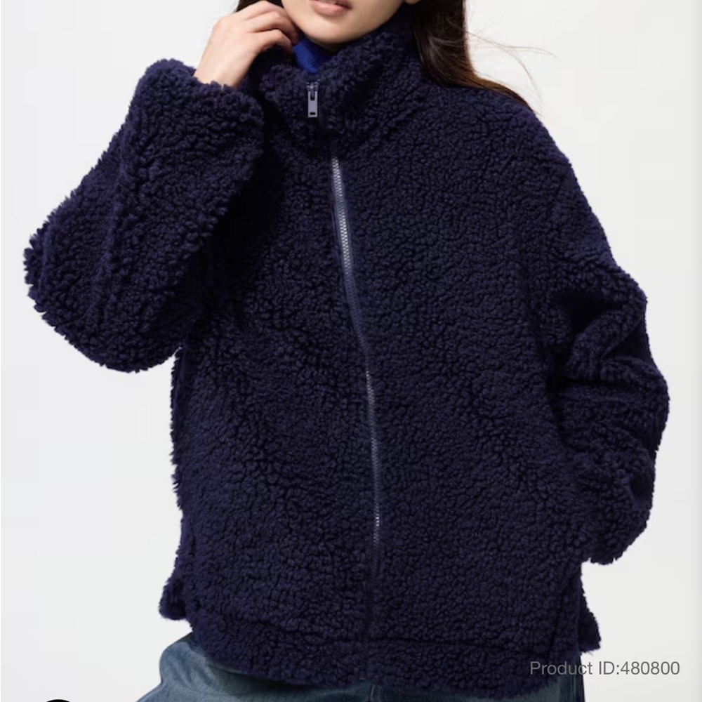 Uniqlo NWT Teddy Fleece Navy zip-up Jacket